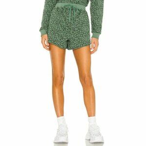 Blank NYC Women's Green Leopard Print Drawstring Knit Jogger Shorts Size XS
